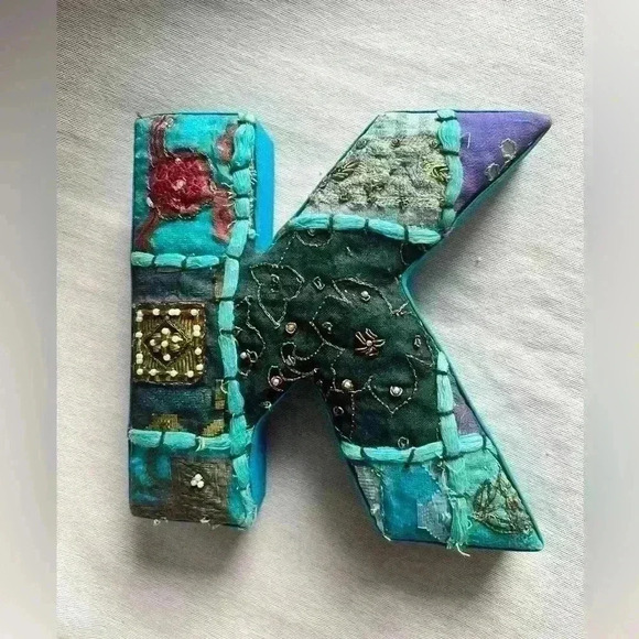 Decorative Letter K Boho Bohemian Blue Textured Home Decor Kids Children - Picture 3 of 8